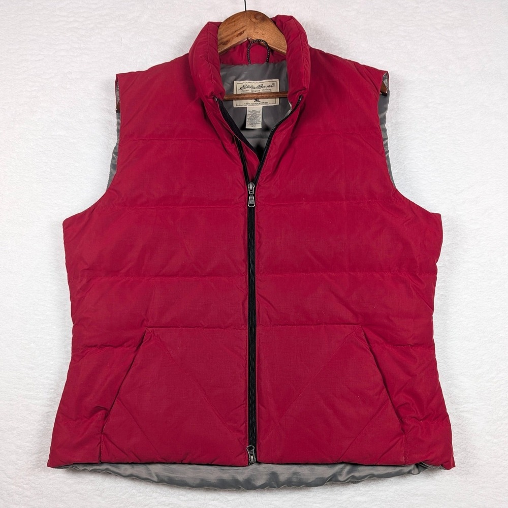 Vtg Eddie Bauer Vest Mens XLT Red Quilted Goose Down Puffer Full‎ Zip Outdoor